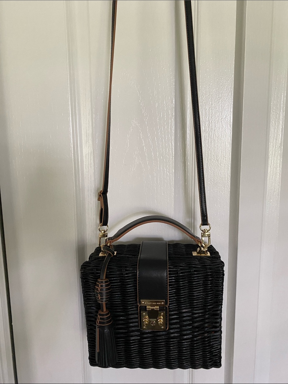 Spartina 449 Black Woven Crossbody Bag with Gold Hardware